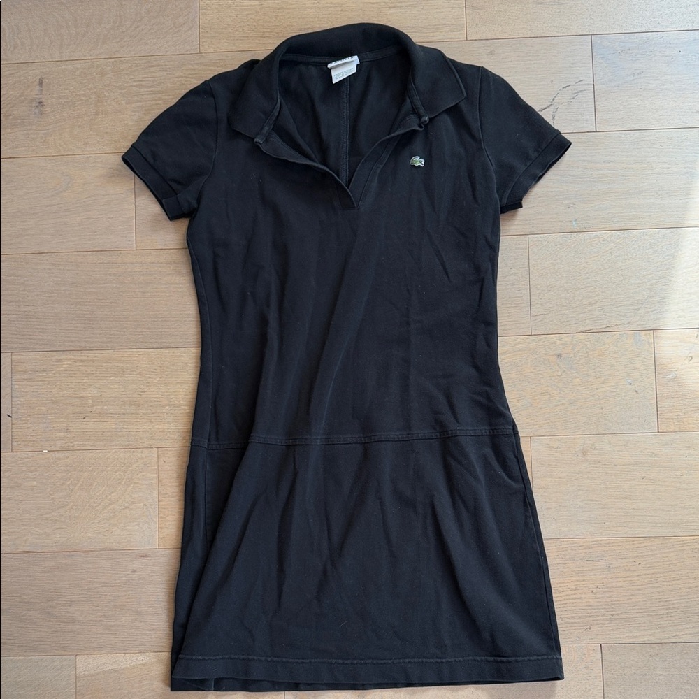 Lacoste Black Polo Shirt Dress with Green Croc Logo